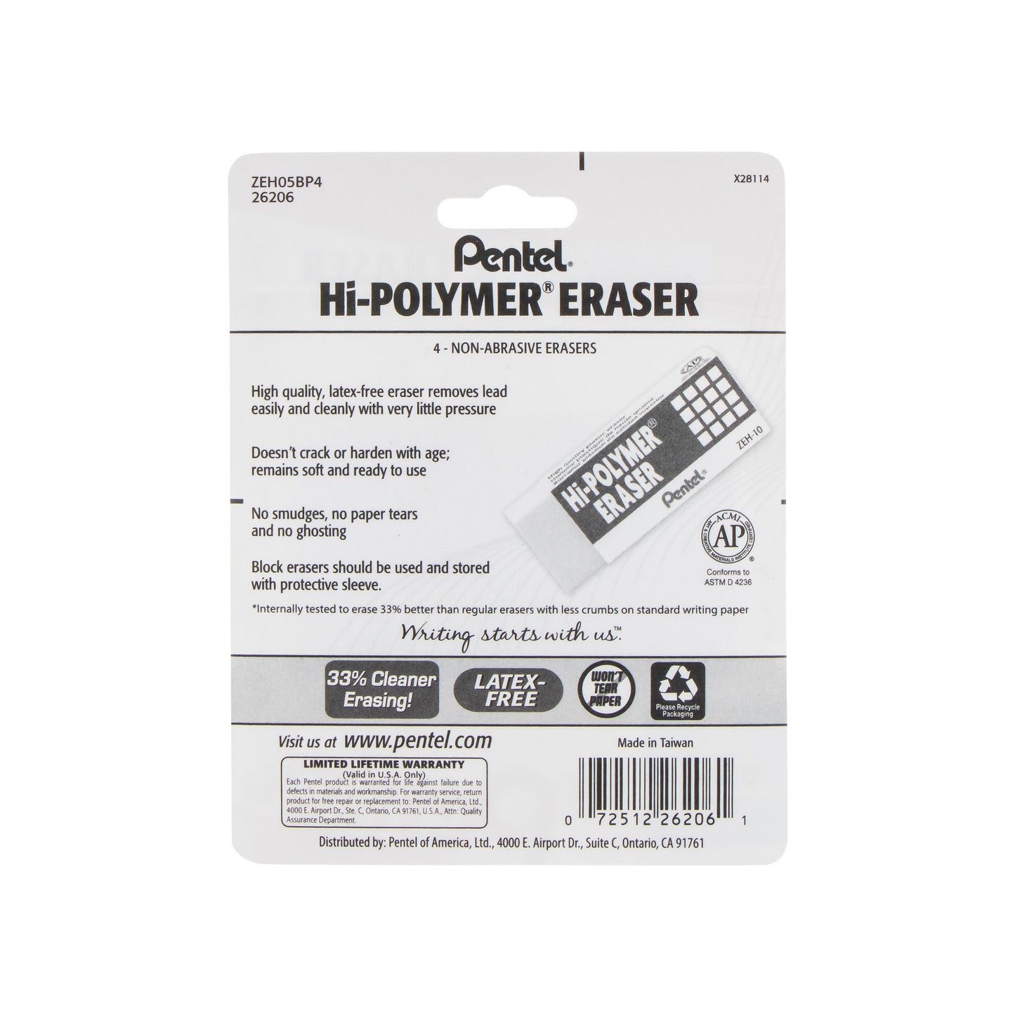 Hi-Polymer Block Eraser Small White, 4-Pk (ZEH05BP4)