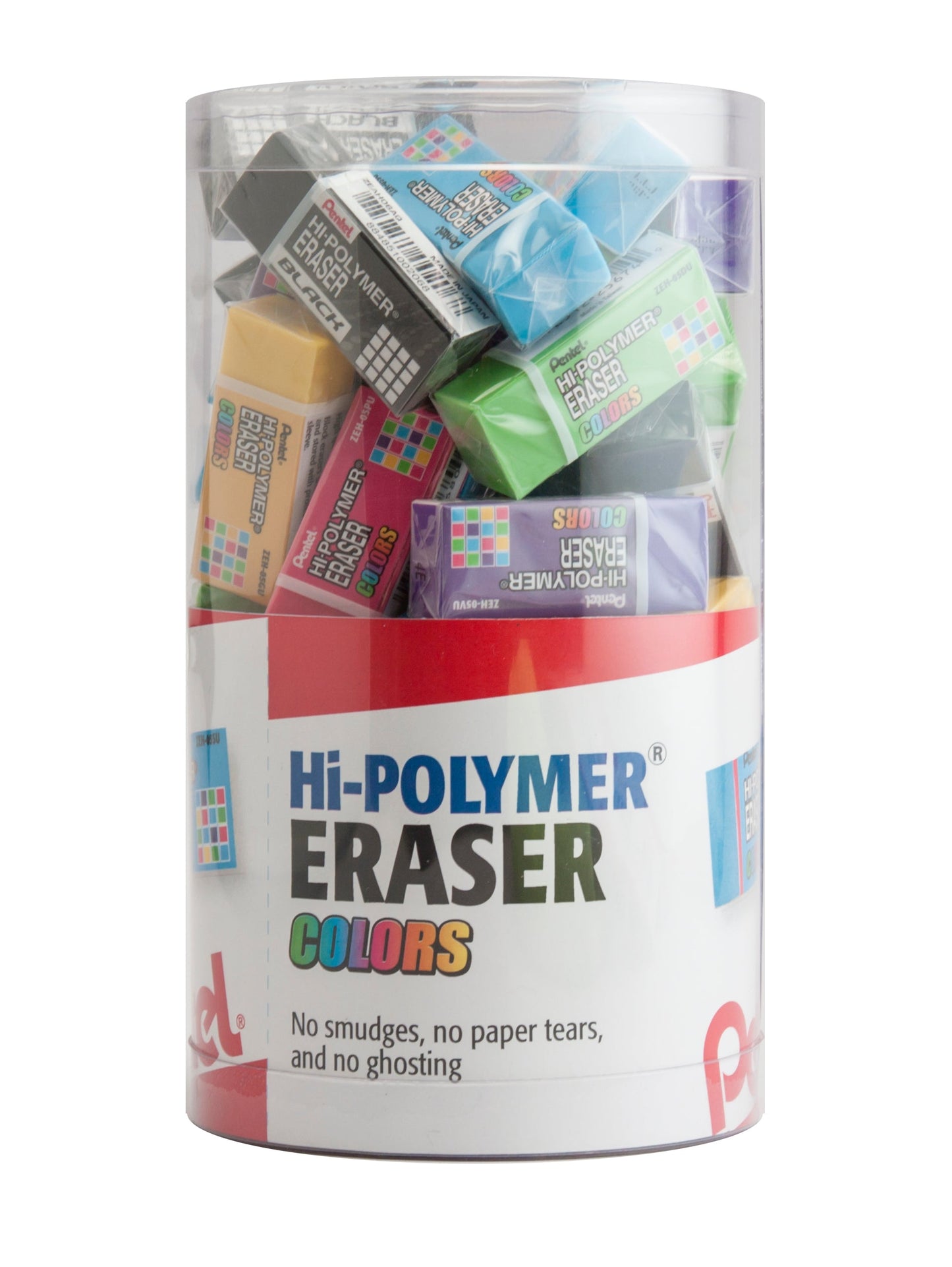 Hi-Polymer Eraser COLORS, Small Assorted Colors Block Eraser, Canister Display - 48 Pieces (ZEH05CRM-4)