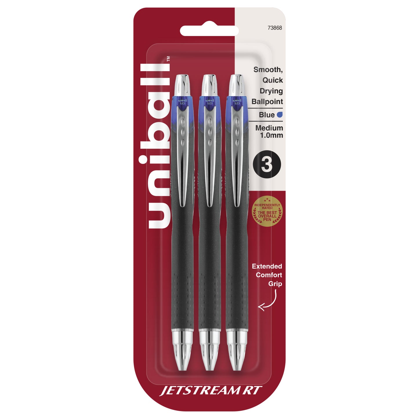 uniball™ Jetstream RT Retractable Ballpoint Pen, Medium Point (1.0mm), Blue, 3 Pack